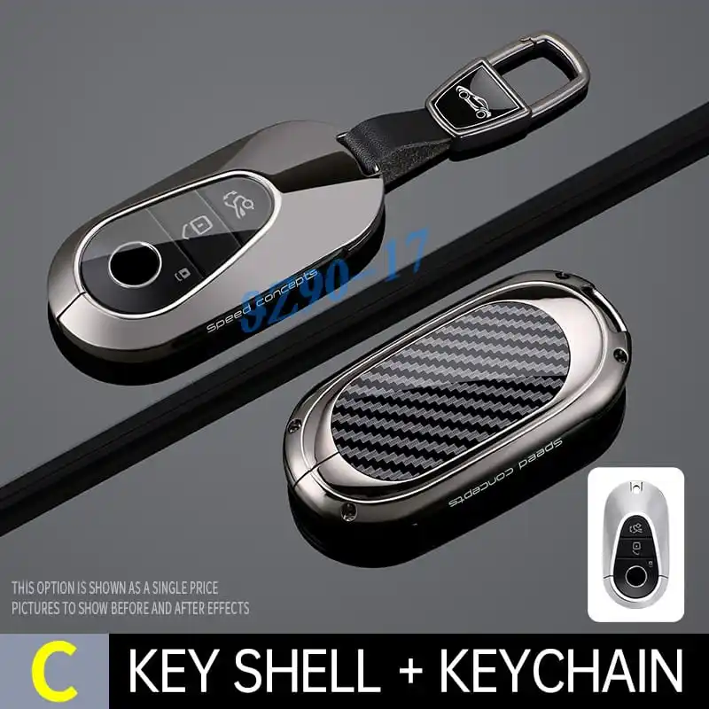 Metal Carbon Fiber Car Key Fob Case Cover Keychain For Mercedes Benz C E S CLE GLC EQE EQS Class 300 350 450 500 580 43
