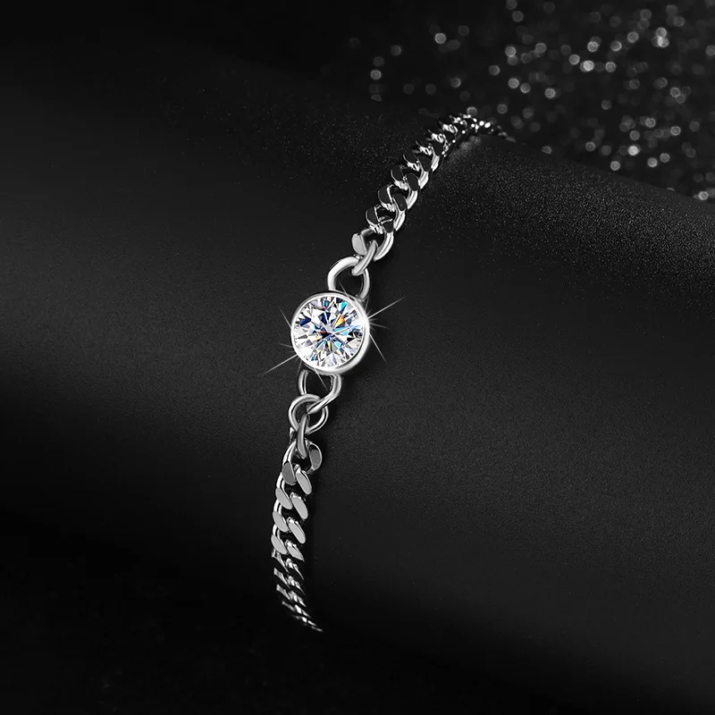 Moissanite Cuban Bracelet On Hand 925 Sterling Silver 18K White Gold Plated Adjustable Bracelets for Women Jewelry Birthday Gift