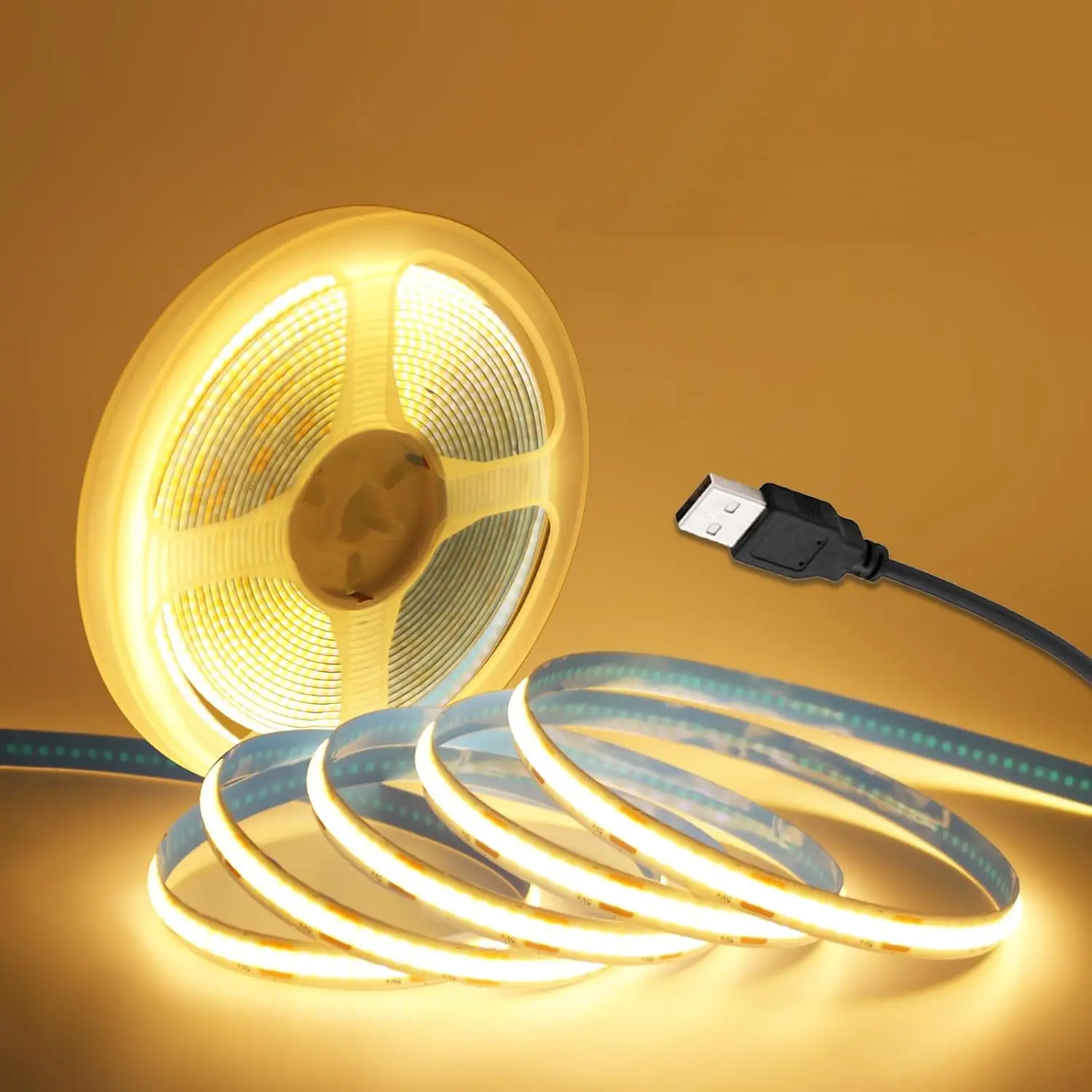 

Светодиодная лента DC5V COB с источником питания USB 320LED/m Гибкая светодиодная лампа высокой плотности 3000K/6500K COB Световая лента