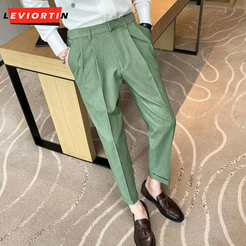 British New Solid Color Casual Pants for Men's Ruffian and Handsome Drop Feel Non ironing Suits for Youth Cool Casual Pants