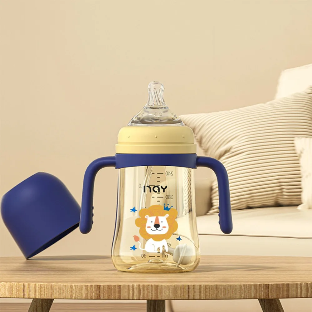 

Creative Drop Resistant Newborn Bottle 240ML Easy Grip Baby Feeding Bottle Wide Neck Cartoon Baby Bottle Travel