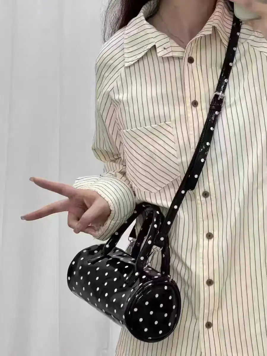 Bloom Haruku Dot Handle Messenger Wallet Women New Leather Casual Crossbody Bags Ladies Sweet Cylinder Y2k Hand Bag 2025