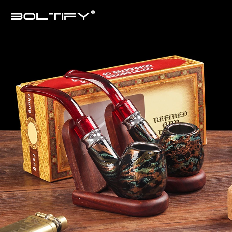 RUSolid Wood Traditional Style Nature Tobacco Handmade Ebony Wood Smoking Durable Pipe Gifts Smoking Accessories Tobacco Grinder