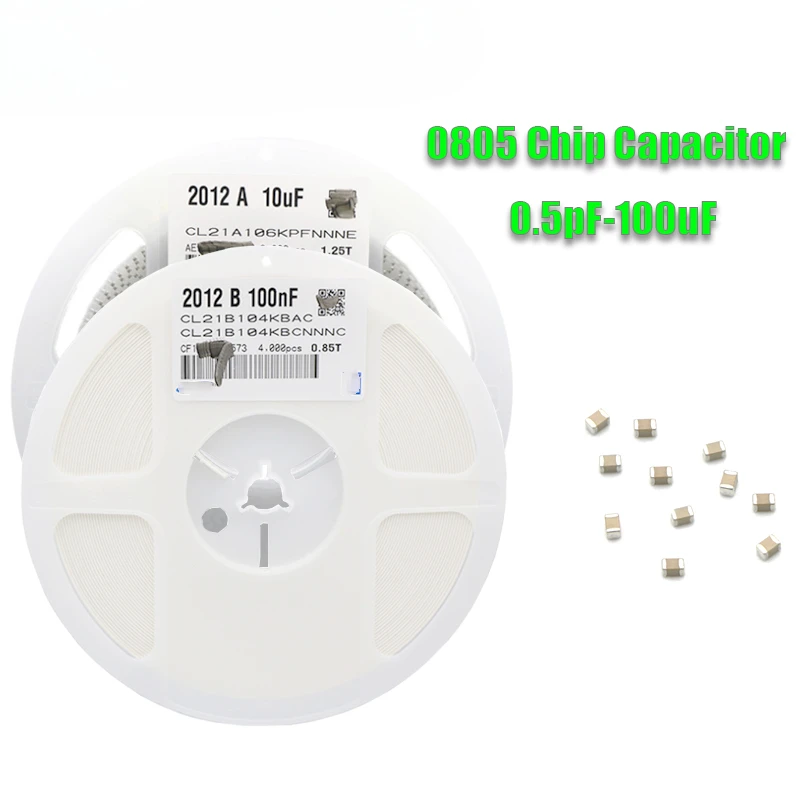 Condensador de cerámica multicapa, Chip de película gruesa SMD, 1 carrete, 4000 piezas, 0805, 50V, 0.5pF-47uF, 10NF