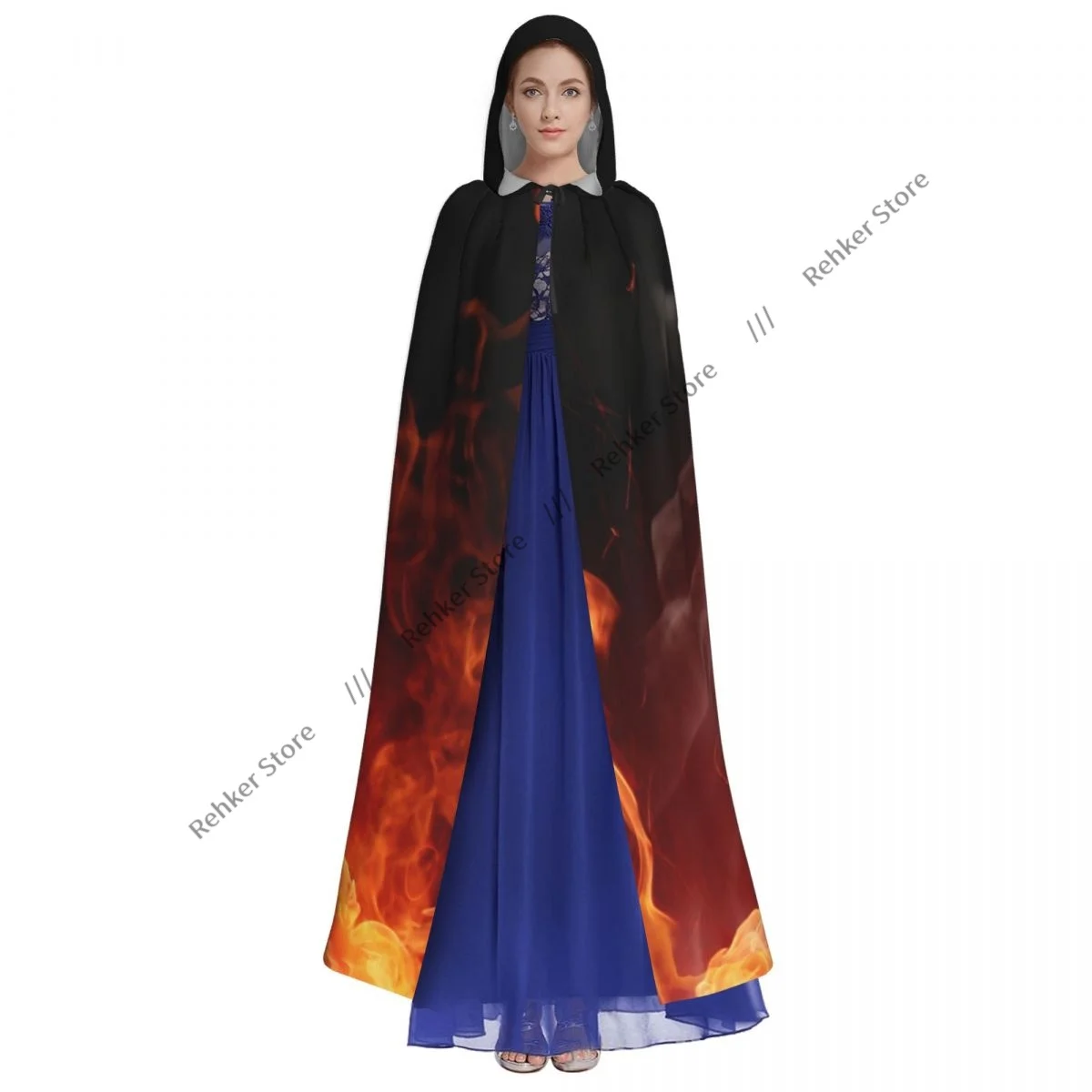 Burning Flame Hooded Cloak Coat Halloween Cosplay Costume Vampire Devil Wizard Cape Gown Party