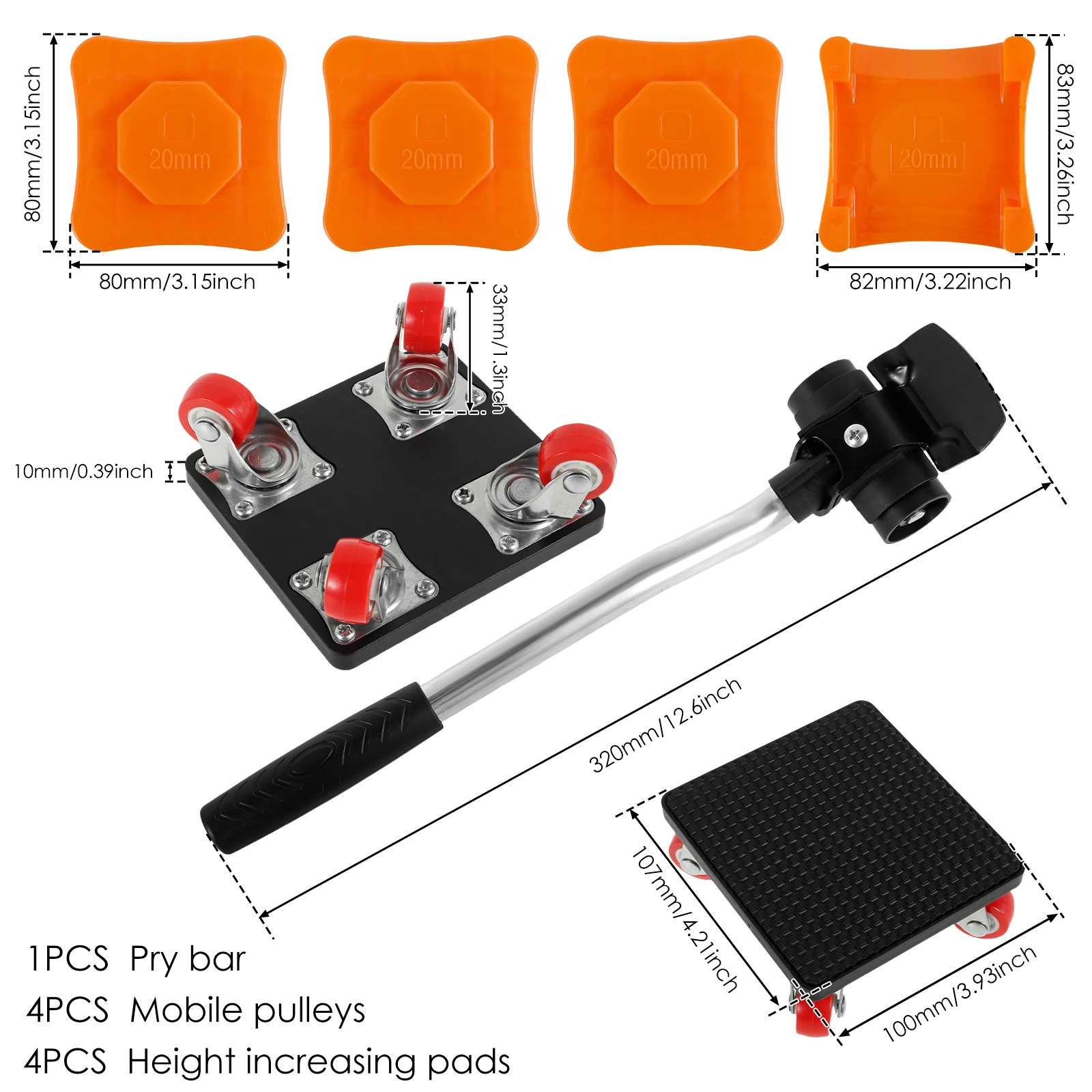 4Pcs Furniture Movers with Wheels Portable 4 Wheels Furniture Dolly Furniture Mover Tool with 360°Rotation Rubber Wheels