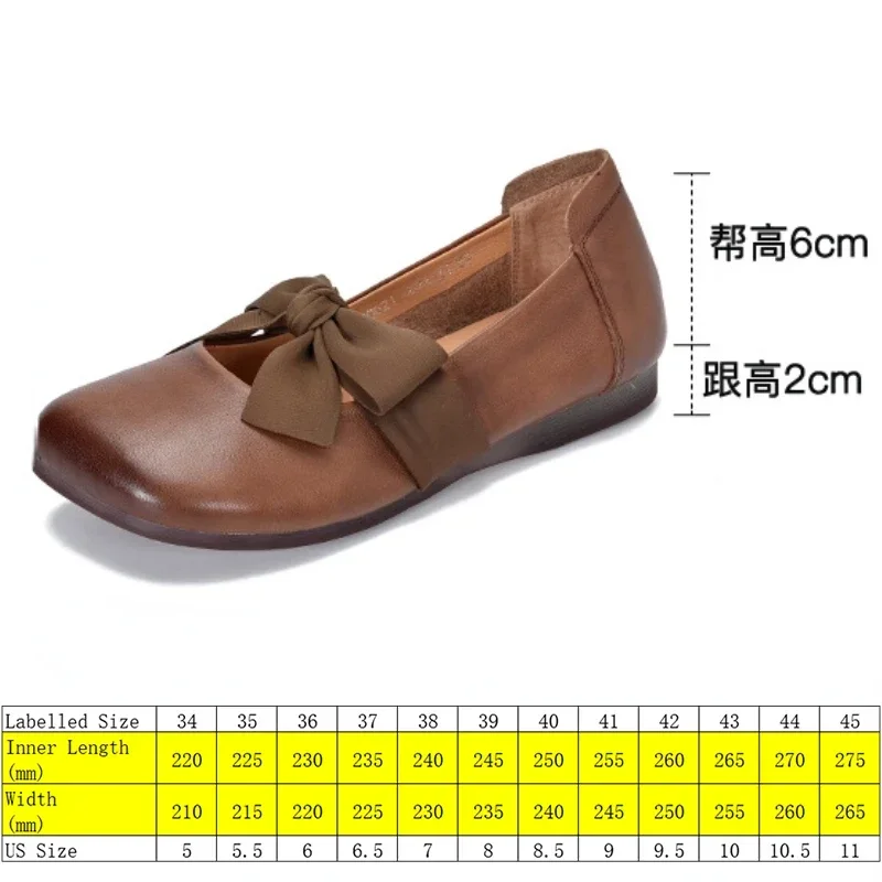 Koznoy Autumn Woman Flat Shoe 2cm Retro Ethnic Genuine Leather Mom Spring Shallow Comfy Fashion Moccasins Butterfly Knot Shoes