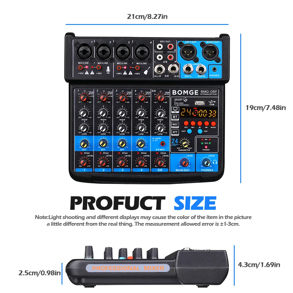 Imagem -06 - Bomge Canais sem Fio Misturador de Áudio Portátil Console de Mistura Interface Usb Placa de Som com 16 Dsp Eco 48v Phantom Power