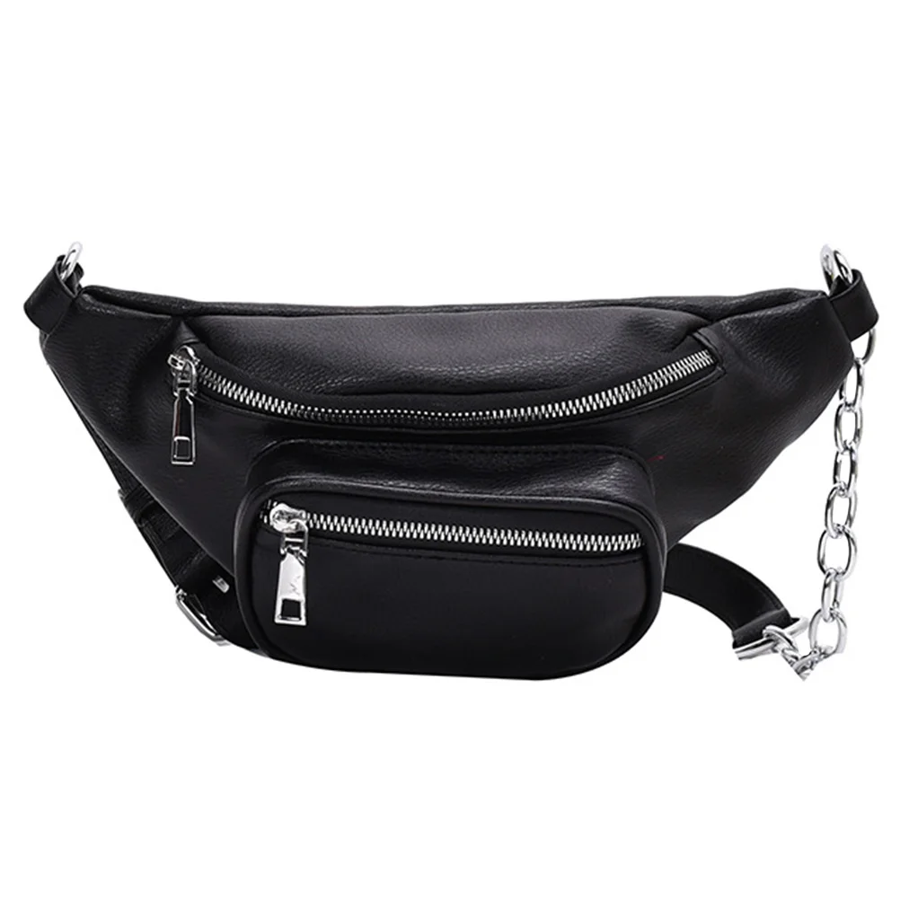 Sac de taille en PU pour femmes, 1 pièce, sac à bandoulière à la mode, sac à main à Double poche avec chaîne, rangement polyvalent en plein air