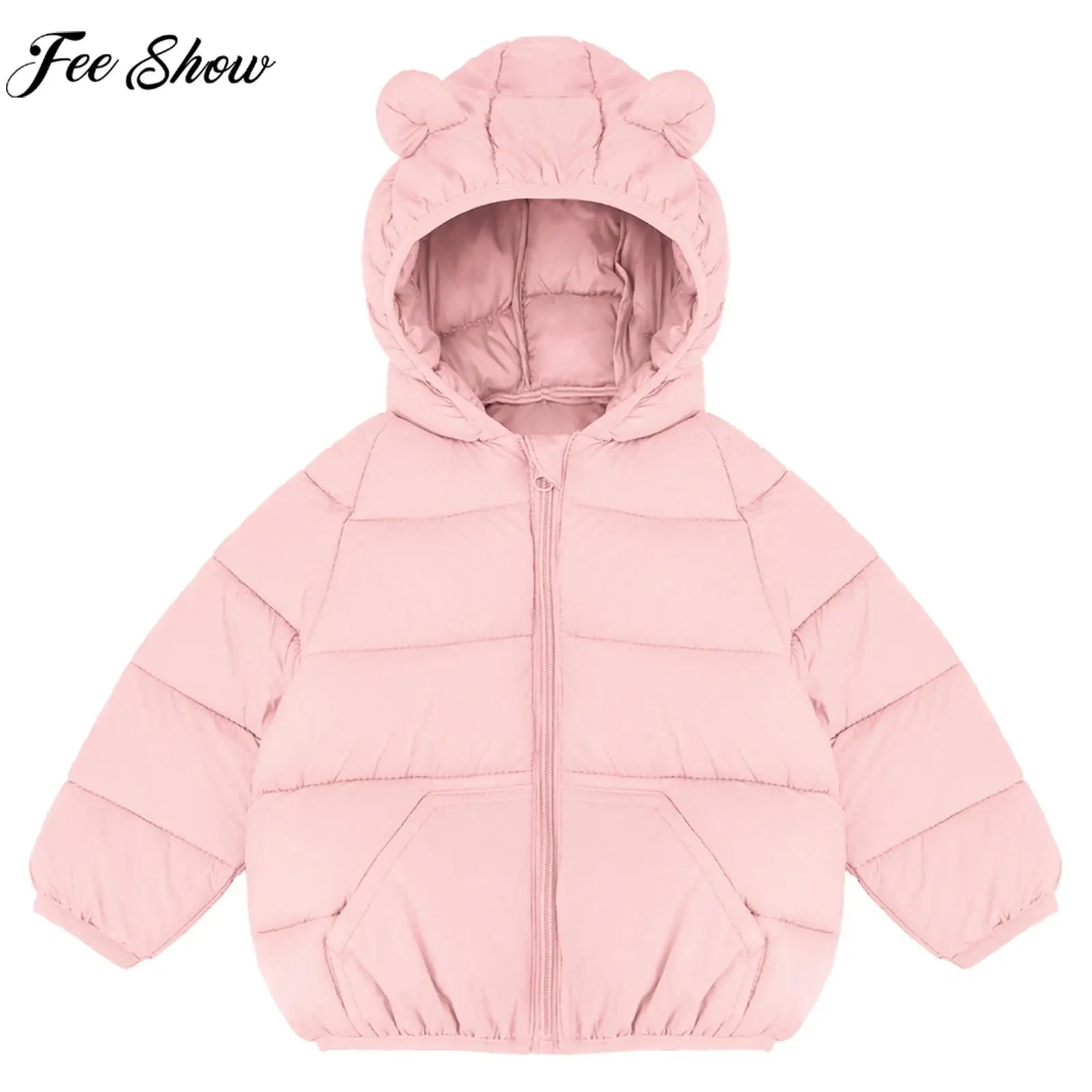 طفل رضيع الشتاء معطف مقنع دافئ مبطن سترة منتفخة لطيف الدب خفيفة الوزن أسفل ملابس خارجية سحاب أكمام طويلة سترة واقية #1