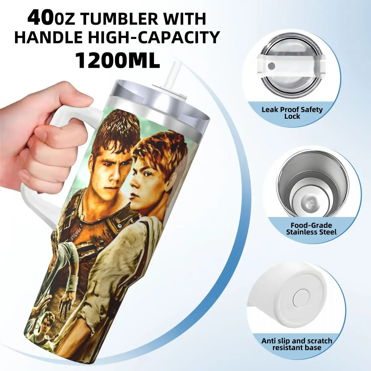 The Maze Runner Tumbler Newt X Thomas Hot Drinks Water Bottle Leakproof Stainless Steel Thermal Mug Custom DIY Beach Car Mugs