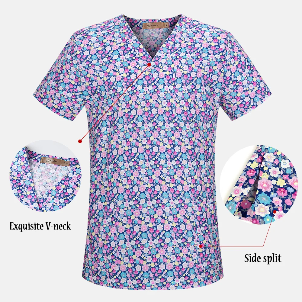 Pet Grooming Working Clothes Animal Print Hospital Surgery Scrubs Tops Short Sleeved Dental Clinic Uniforms Veterinary Uniforms