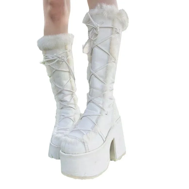 Botas femininas plataforma de pele sintética com cadarço design sola grossa estilo grunge para negrito casual streetwear moda alternativa parece