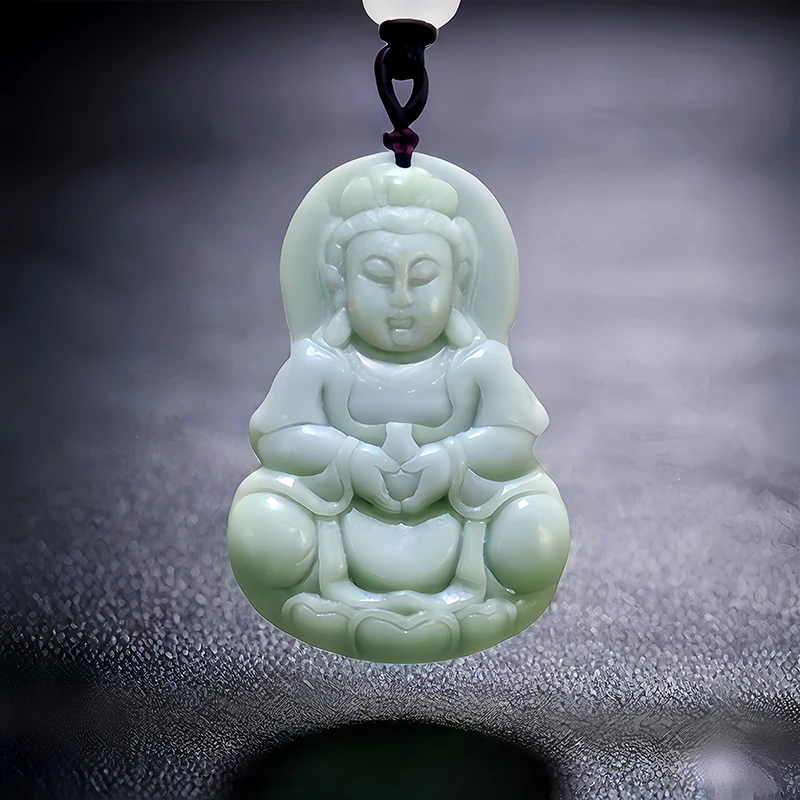 Green Natural Real Jade Guanyin Pendant Necklace Gift Vintage Chinese Accessories Designer Charm Talismans Amulet Luxury