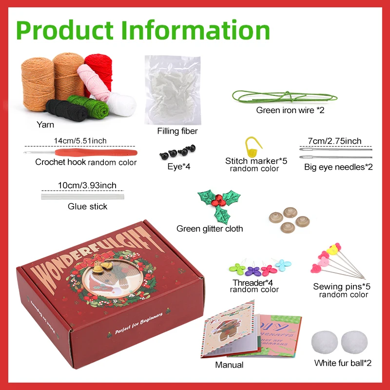 KRABALL Christmas Crochet Knitting Kit With Cotton Yarn Thread And Stitch Marker Instruction for Beginners DIY Handmade Craft