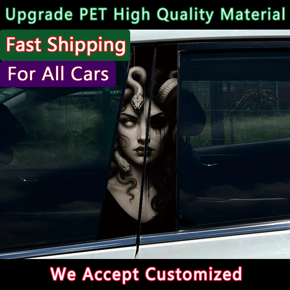 2Pcs/set Snake Woman Beauty Car Center Pillar Sticker Auto B Pillar Protective Film Decoration Scratch Cover Sticker