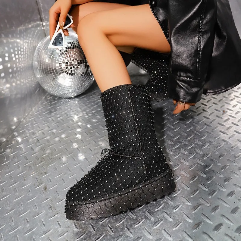 Designer Shoes Women 2024 Winter New Hollow Fishnet Fashion Women's Boots Warmth and Cold Protection Plus Size Ladies Shoes