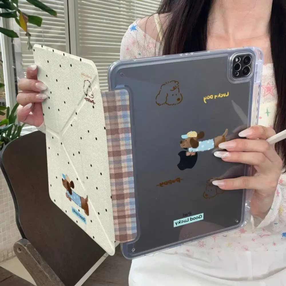 Korean Ins Cute Puppy Polka Dot Y2K Girl Cover For iPad Pro 13 11th M5 M4 12.9 A16 10 8 7 9th 10th Air 11 M2 M3 Mini Tablet Case