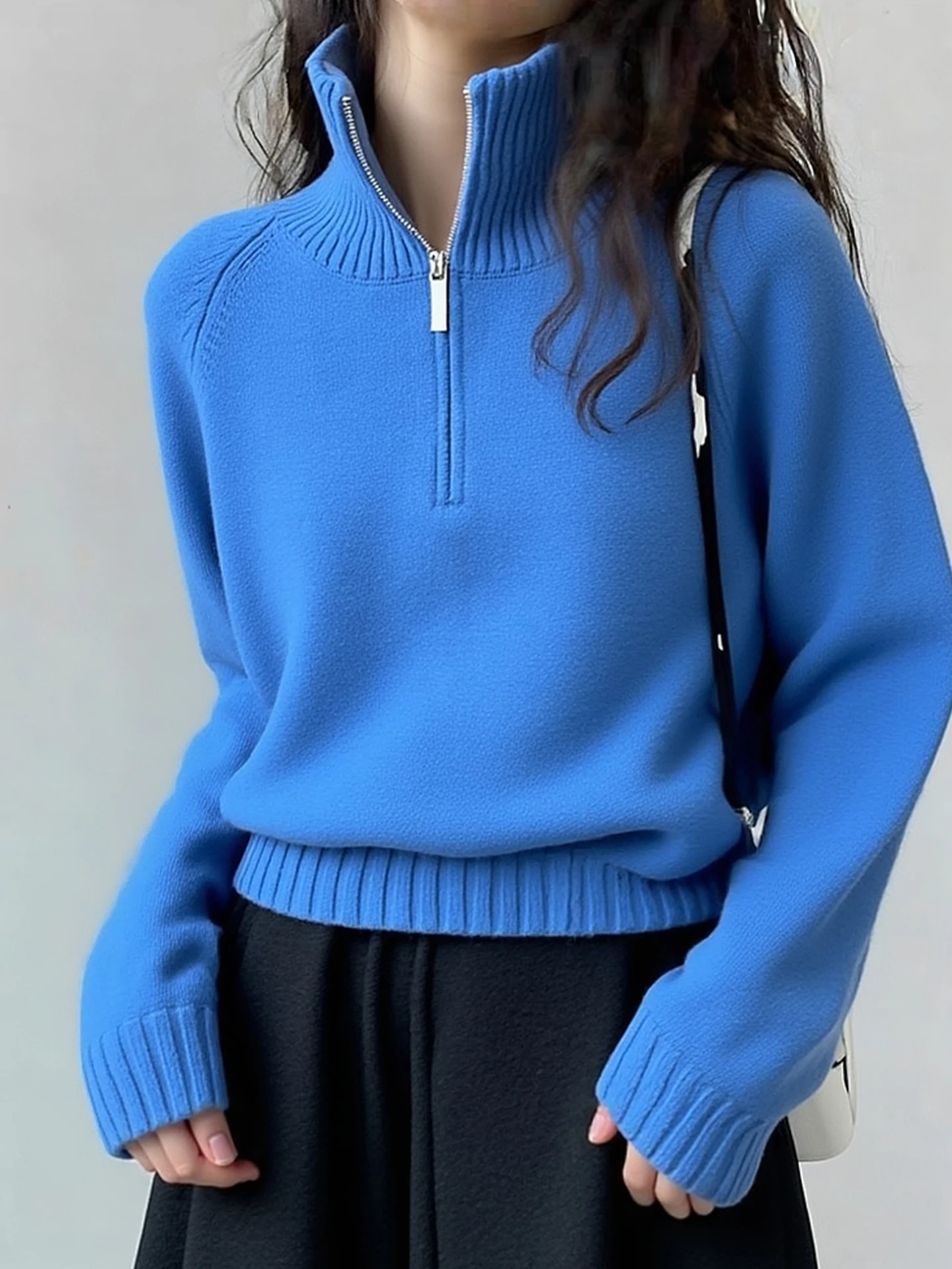 

Женский модный зимний топ с высоким воротником и длинными рукавами, на молнии, белый, из трикотажа, в корейском стиле, для повседневной носки, шелковый