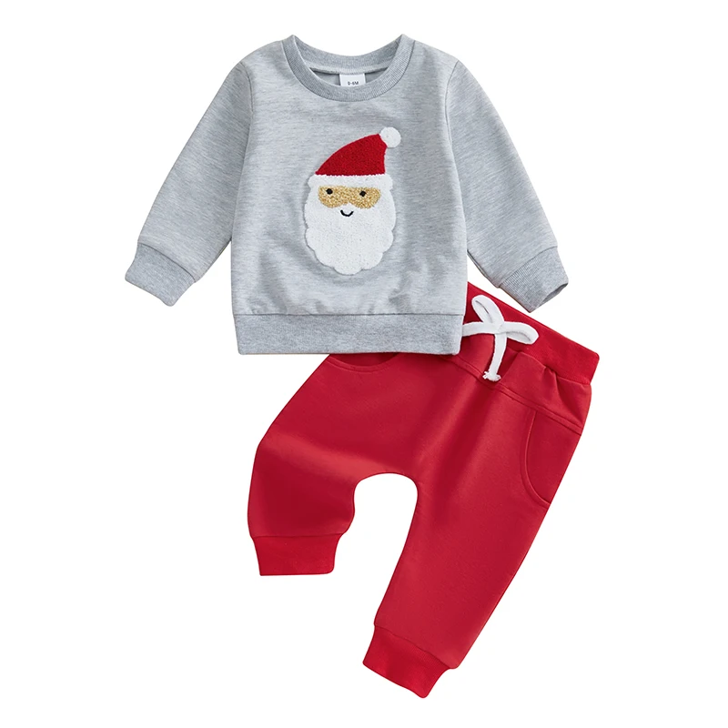 

Kids Christmas Pajama Set with Reindeer Applique Top and Plaid Pants for Boys and Girls Holiday Outfits