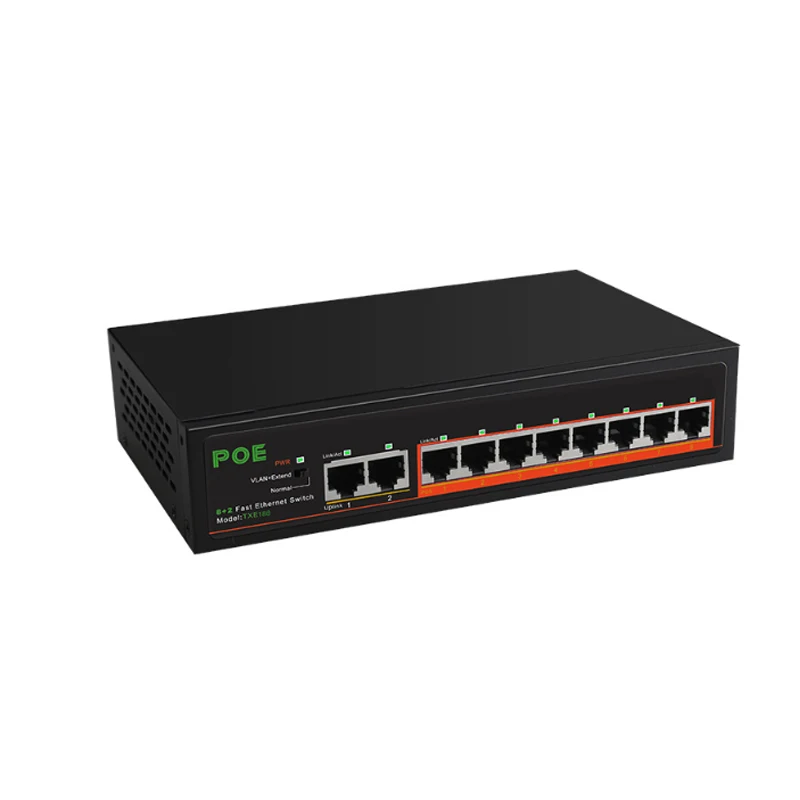 100M POE 스위치 8포트 100M PoE+2포트 100M 업링크 네트워크 스위치 이더넷 RJ45 허브 인터넷 분배기 10/100Mbps RJ45 LAN 스위치