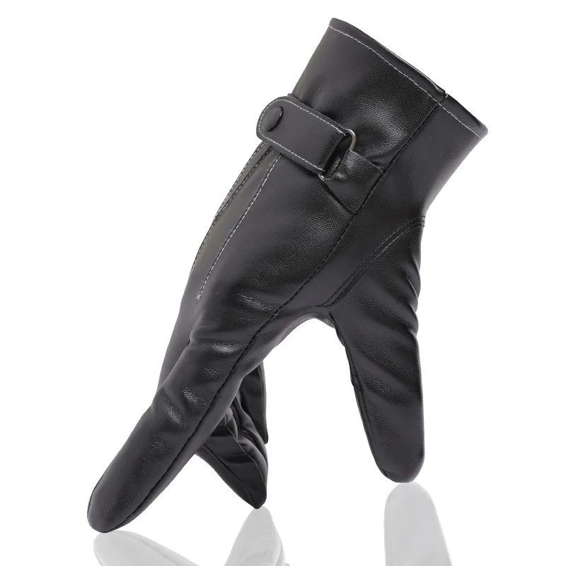قفازات جلدية سميكة للرجال في فصل الشتاء، قفازات جلدية عصرية وكلاسيكية للرجال بثلاثة أوتار