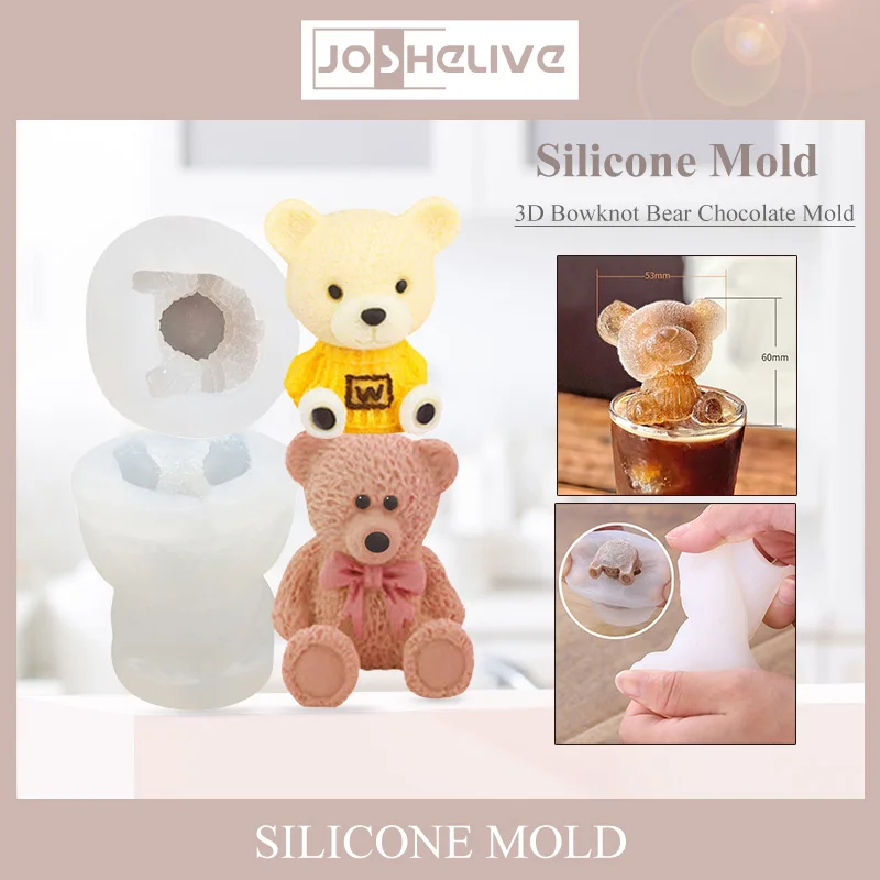 1pcs 3D Silicone Bowknot Bear Mold Fondant Cake Chlate Baking Mould Tool DIY 3D Teddy Bear Silicone Fondant Mold Cake Soap