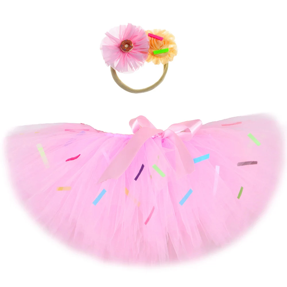 Pink Candy Donuts Tutu Skirt for Girls Baby First Birthday Party Tulle Costumes for Kids Toddler Cake Smash Photo Shoot Outfits