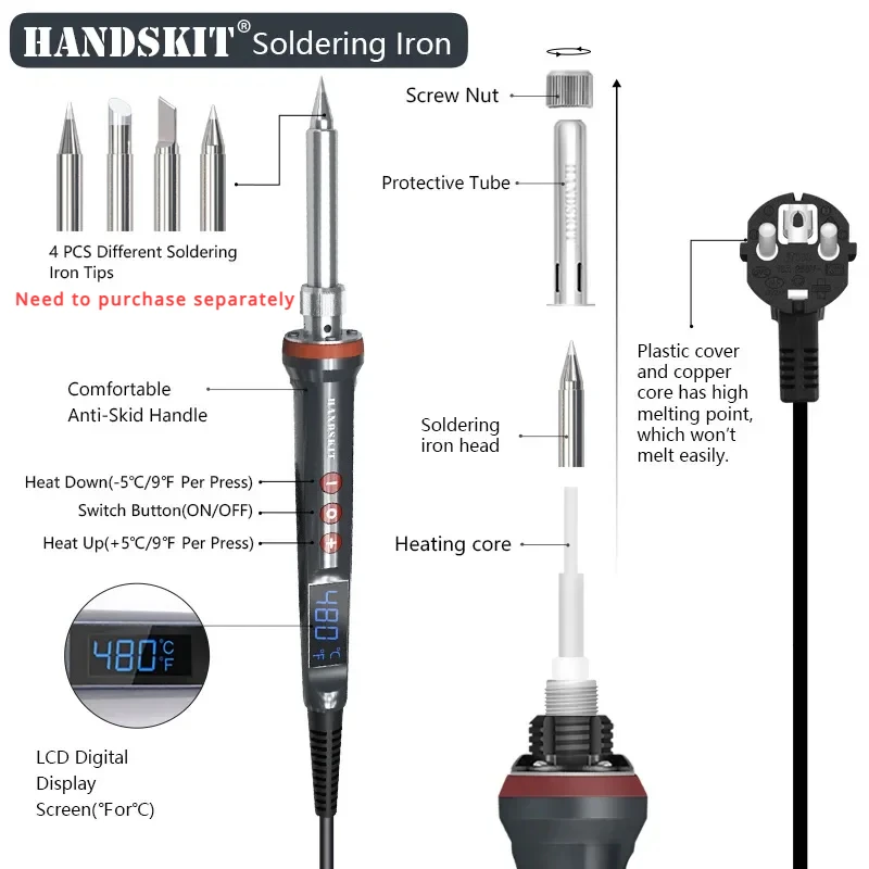 200W high-power LCD digital display soldering iron with switch and sleep function