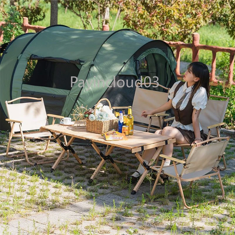 5 pcs Foldable Camping Chair and Outdoor Tables Set Portable Wooden Picnic Table Folding Chairs for Events