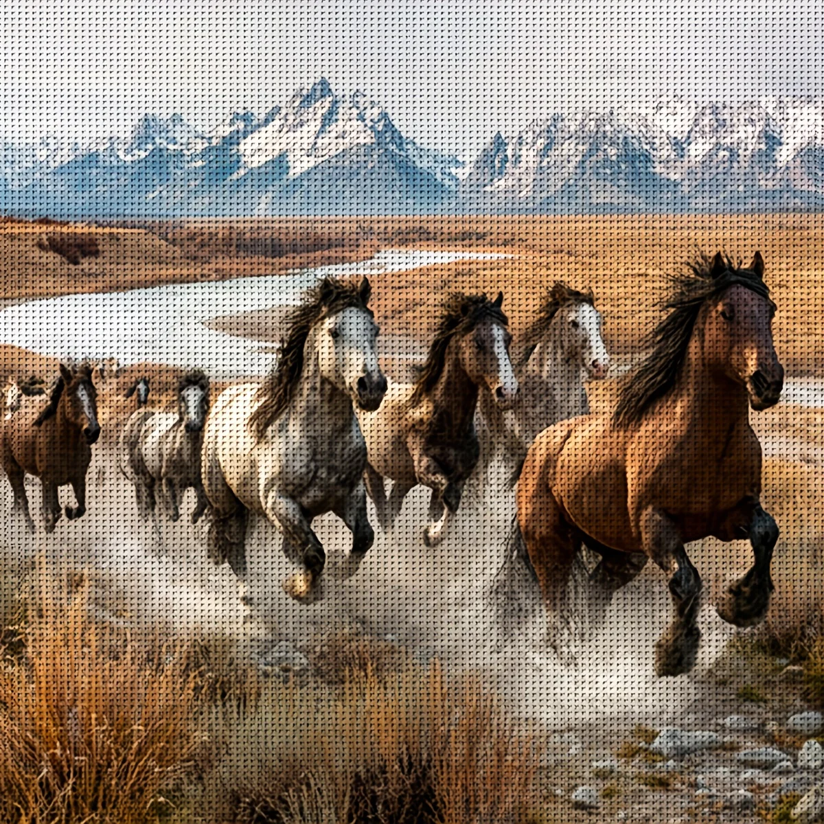 1PC 36X36cm/14.17X14.17inch, 11CT Print Cross Stitch DIY Kit, Mountain Gallop, Adult Beginner's Relaxed Cross Stitch