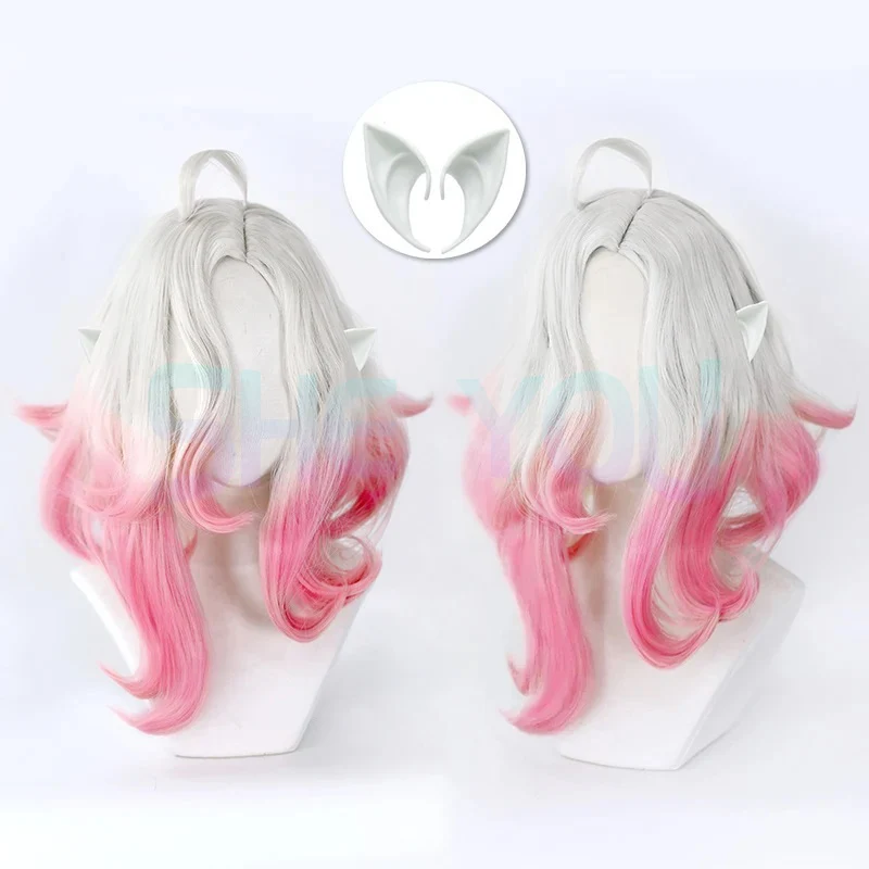 LOL Briar Cosplay Wig Game Long White Pink Women Cute Heat Resistant Synthetic Hair Halloween Wigs + Wig Cap + Free Ears