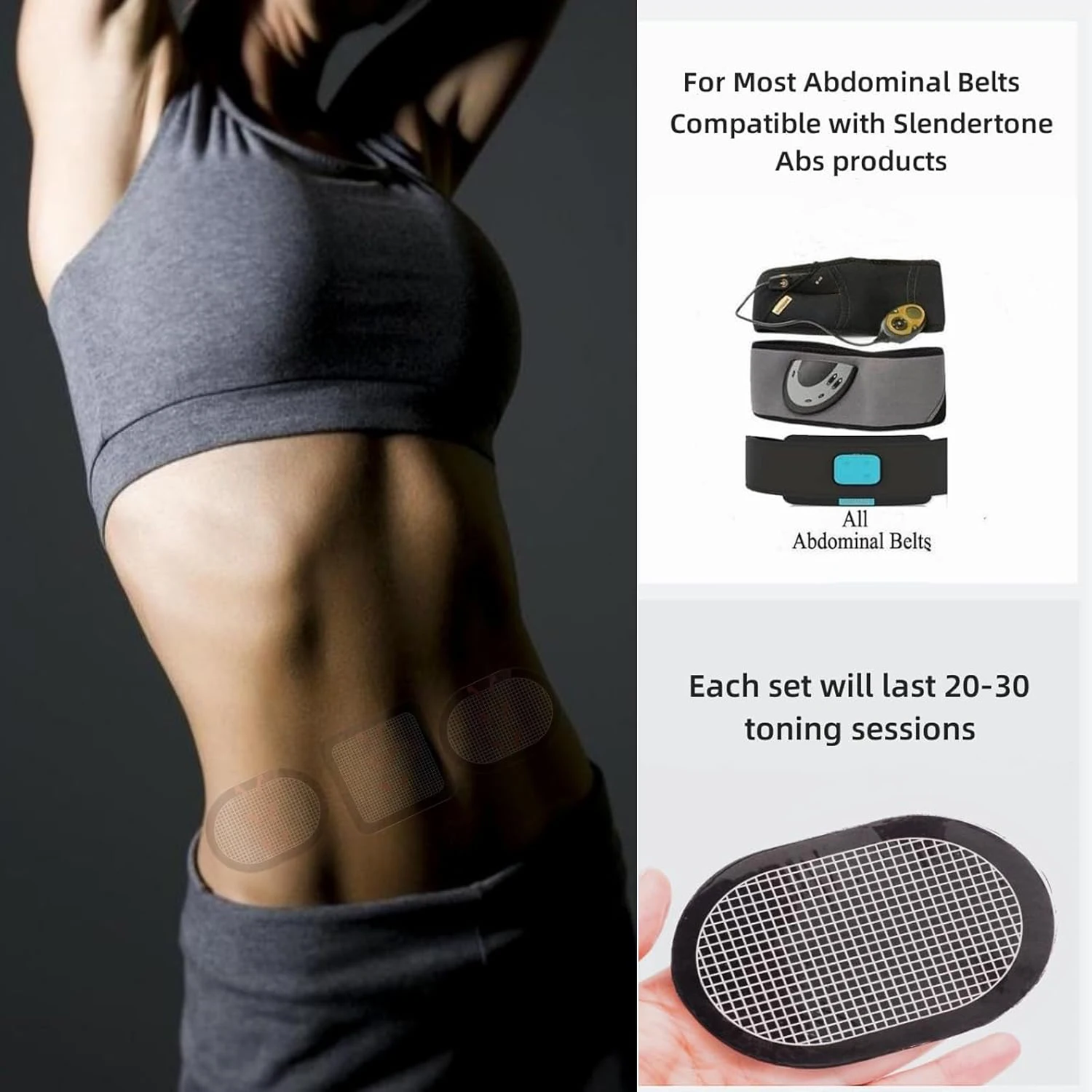 3 Generic Abs Stimulator Belt Gel Pads for All Abdominal Belts, EMS Replacement Gel Sheet for Abdominal Electrodes Pad Accessory