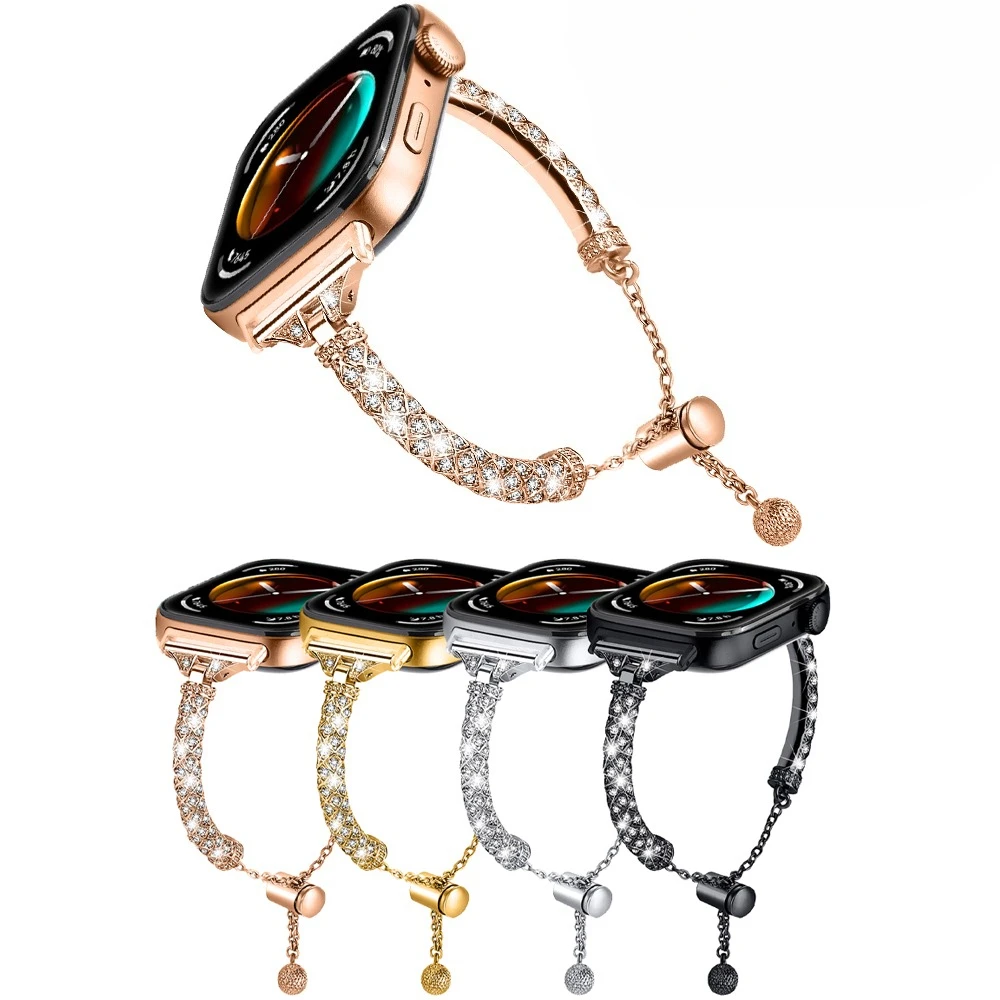 

Набор металлических ремешков-цепочек с бриллиантами, костюм для Huawei Watch Fit 4, стильный полубраслет с бриллиантами, металлический ремешок