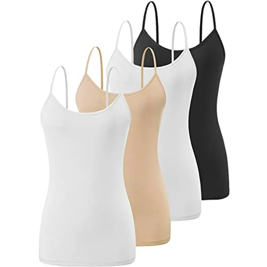 

Air Curvey 4 Pack Camisole Tops for Women Basic Undershirt Tanks Adjustable Spaghetti Straps Camis Seamless Soft Layering Top
