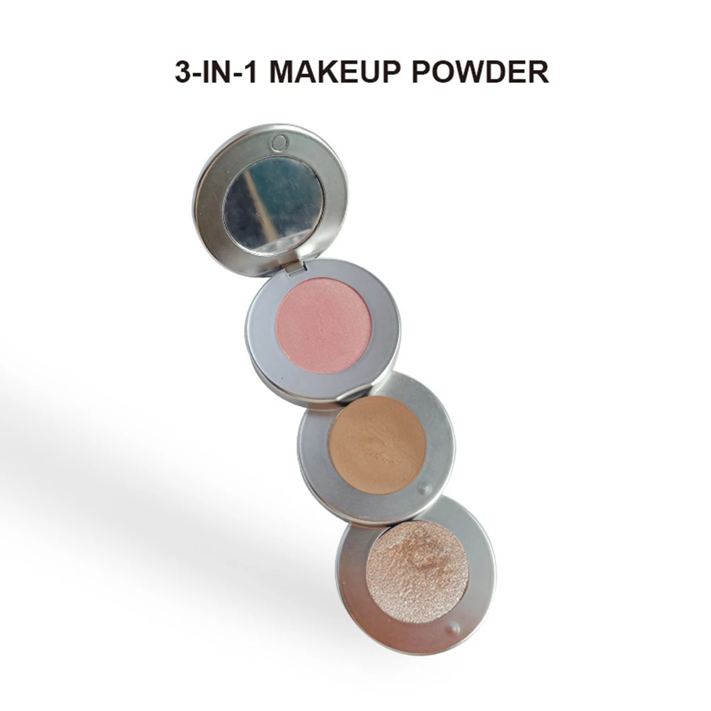 Private Label 3 in 1 Makeup Powder Custom Bulk Ins High-end Silver Packaging Three-layer Blush Highlighter Bronzer Combination