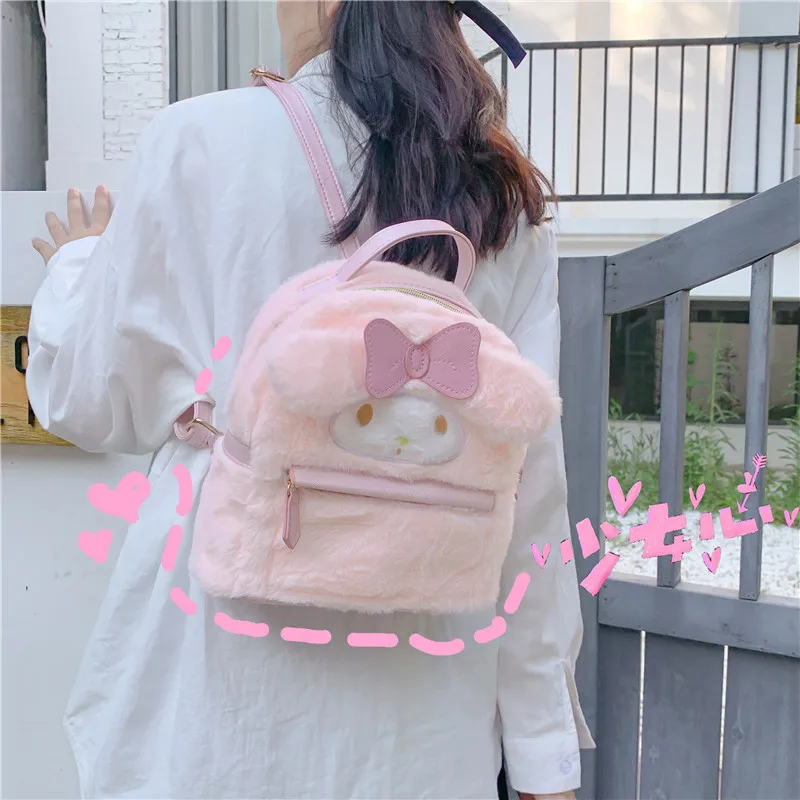 Sanrio Kuromi Cinnamoroll Japanese Instagram Cartoon Children's Melody Plush Bag Cute Backpack Big Eared Dog Plush Book Bag Gift