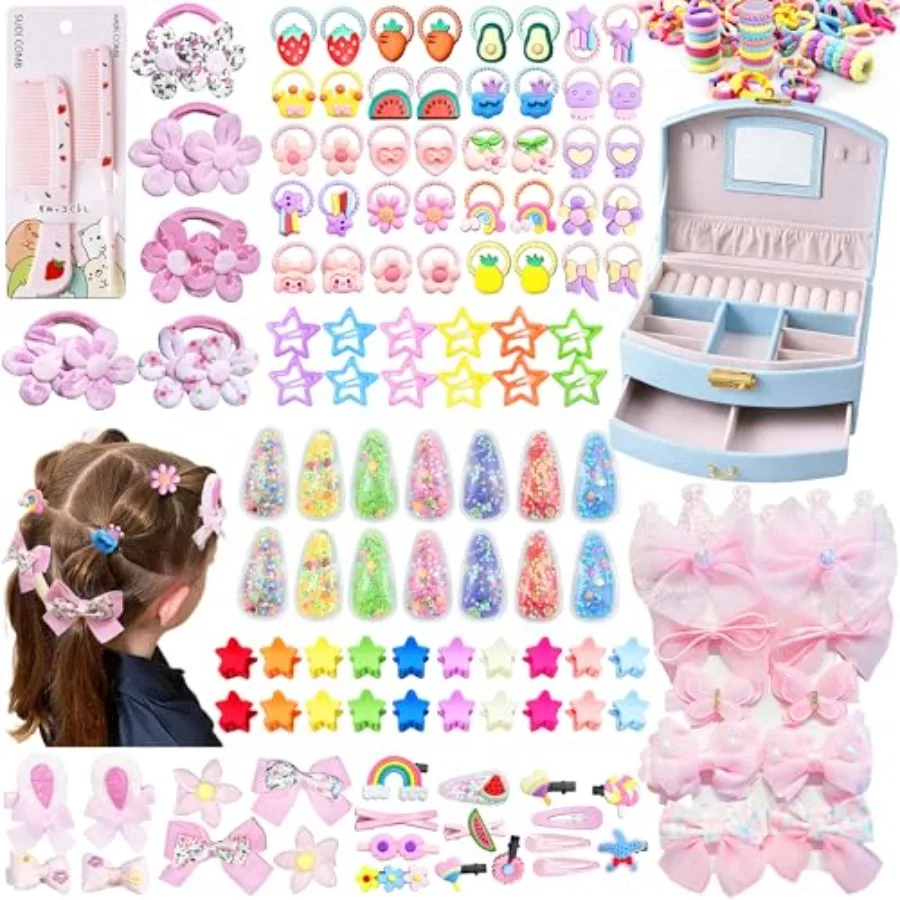 

252 Pcs Hair Accessories for Girls Jewlry Box, Back to School Hair Accessory Gift Hair Stuff Storage including Hair Clip, Hair