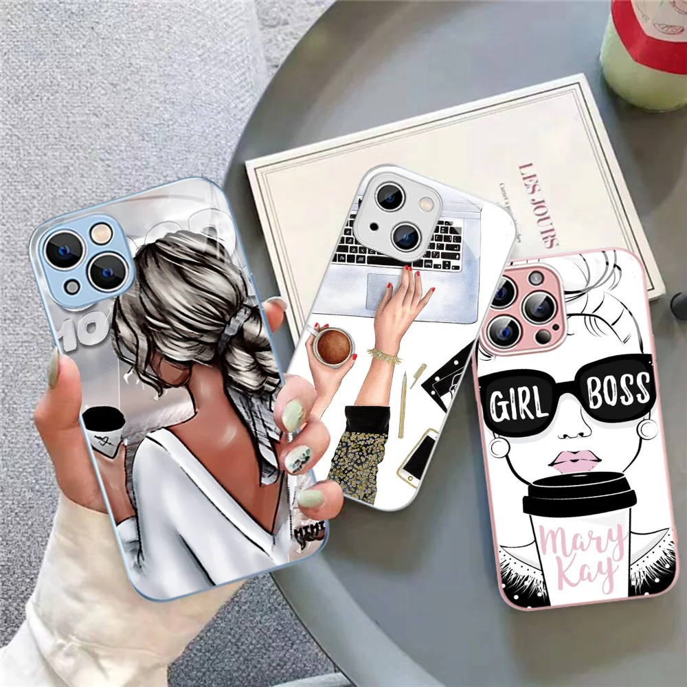

Girl Boss Coffee Phone Case For iPhone 14 13 12 Mini 11 Pro XS Max X XR 14 Plus Tempered Glass Cover