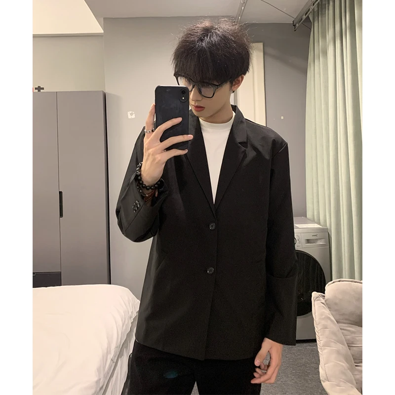 

Cleanfit Black Casual Men's Suit Jacket Spring Autumn Style Korean High-End Feeling Boys Uniform Trendy Long Sleeve Coat