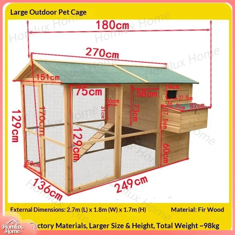 Large Outdoor Cat Cage Chicken Coop Rabbit Hutch Weatherproof Shelter All Season Pet House Enclosure with Rain Sun Protection