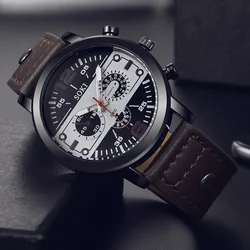 Retro Men's Watches High-end Luxury Man Watch PU Leather Strap Date Business Quartz Watch Big Dial Hight Quality Wristwatch