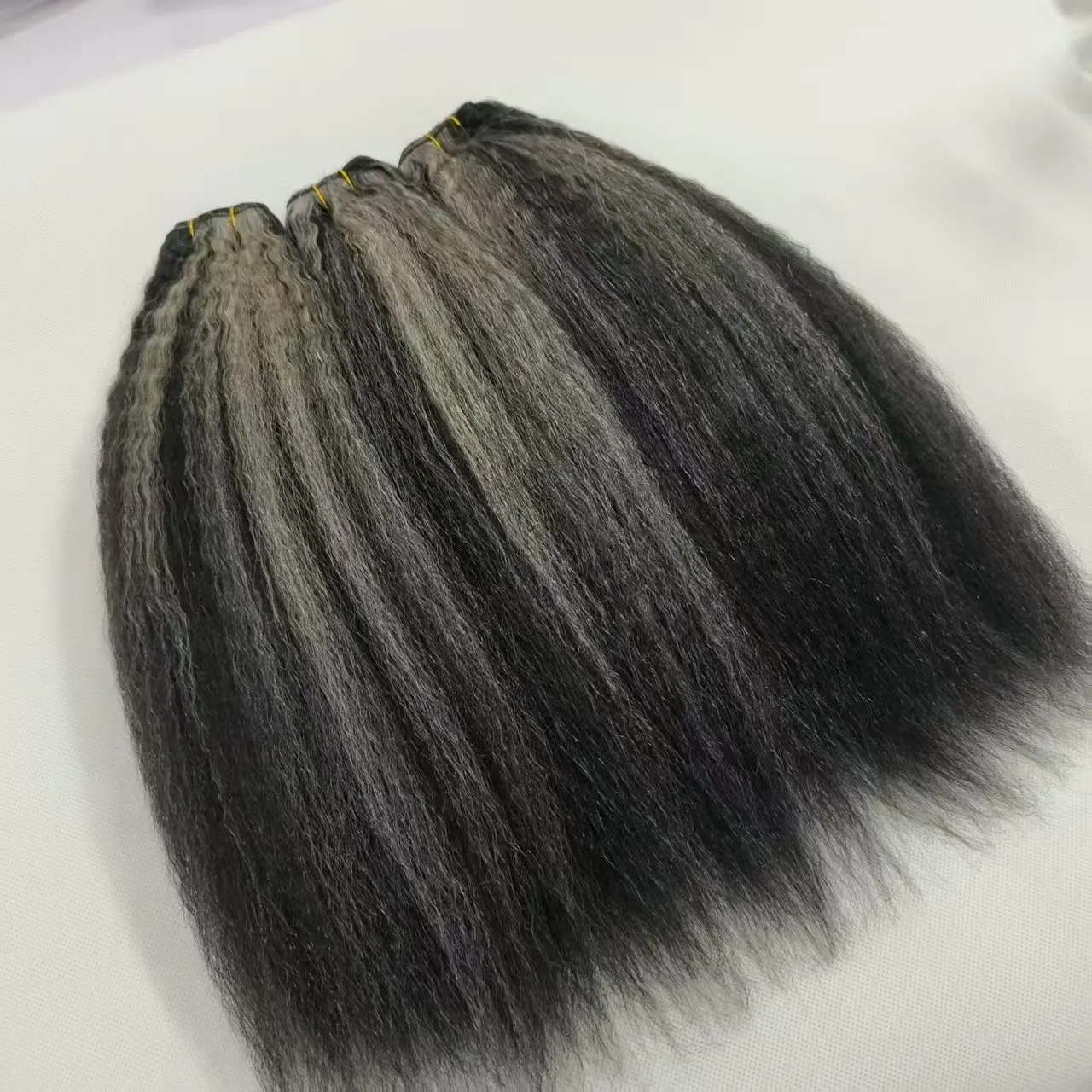 تسليط الضوء على البيانو الرمادي الملون ياكي غريب حزم من شعر مفرود الشعر البشري فضي رمادي وأسود ملحقات لحمة النسيج للنساء #1