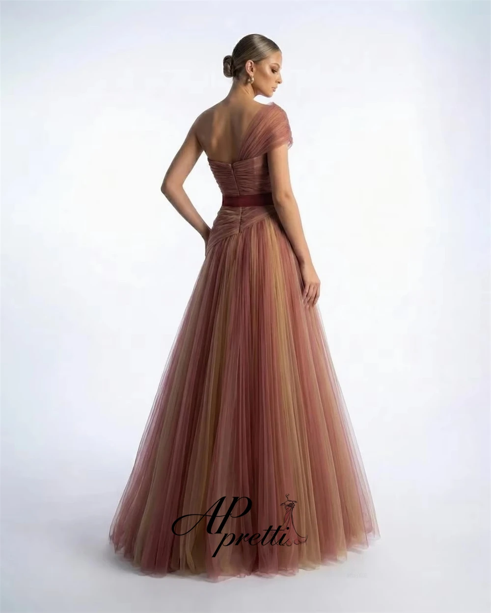 AP pretti Luxury One Shoulder Tulle A Line Evening Dress Customized Elegant Sweetheart Floor Length Formal Gown Party Birthday