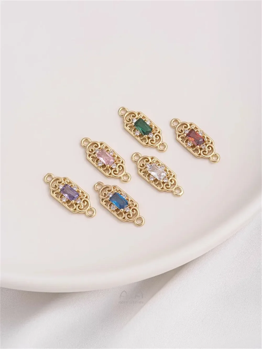 

14K Gold Inlaid Color Zirconium Chinese Style Retro Flower Window Double Hanging Connector DIY Handmade Pearl Jewelry Accessorie