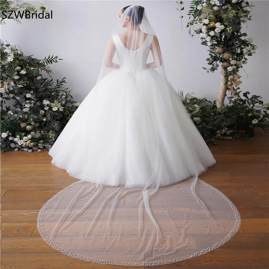 

New Arrival White Ivory Beaded Edge Bridal veils for women wedding Cathedral Bride Wedding accessories voile mariage welon