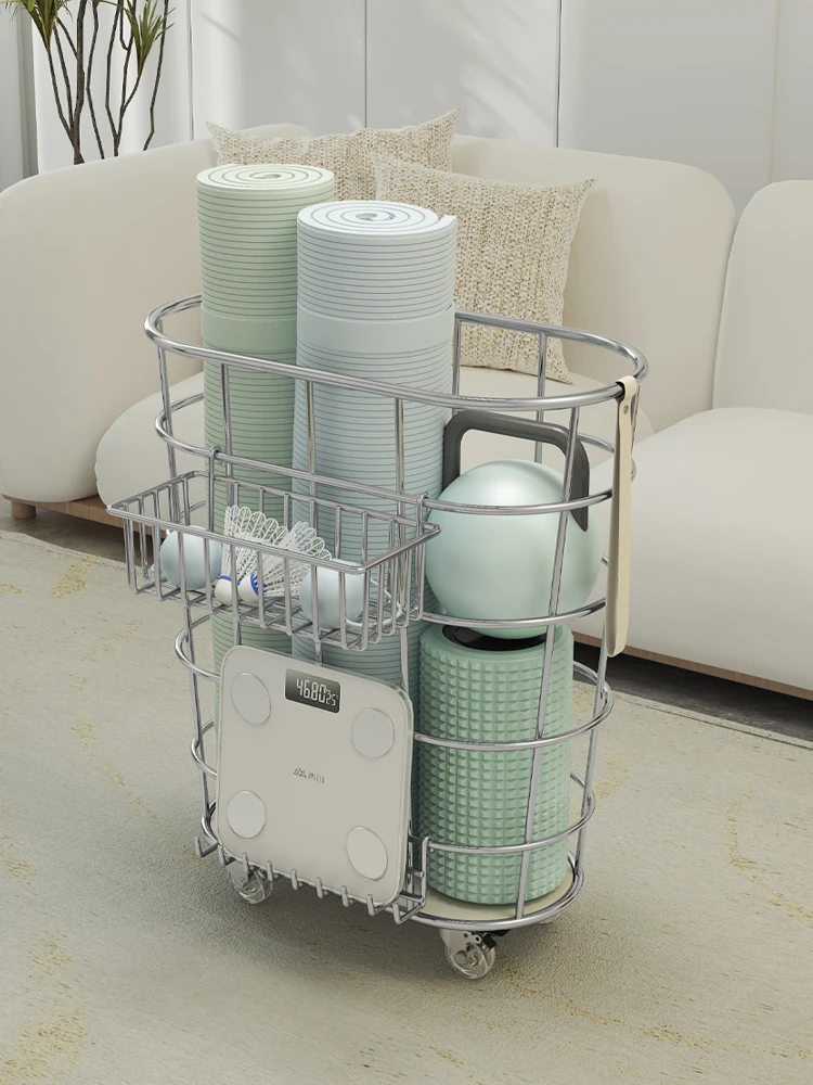 Zhao Lusi's same household wheeled basket, yoga mat storage tube, storage rack, fitness sports equipment storage basket