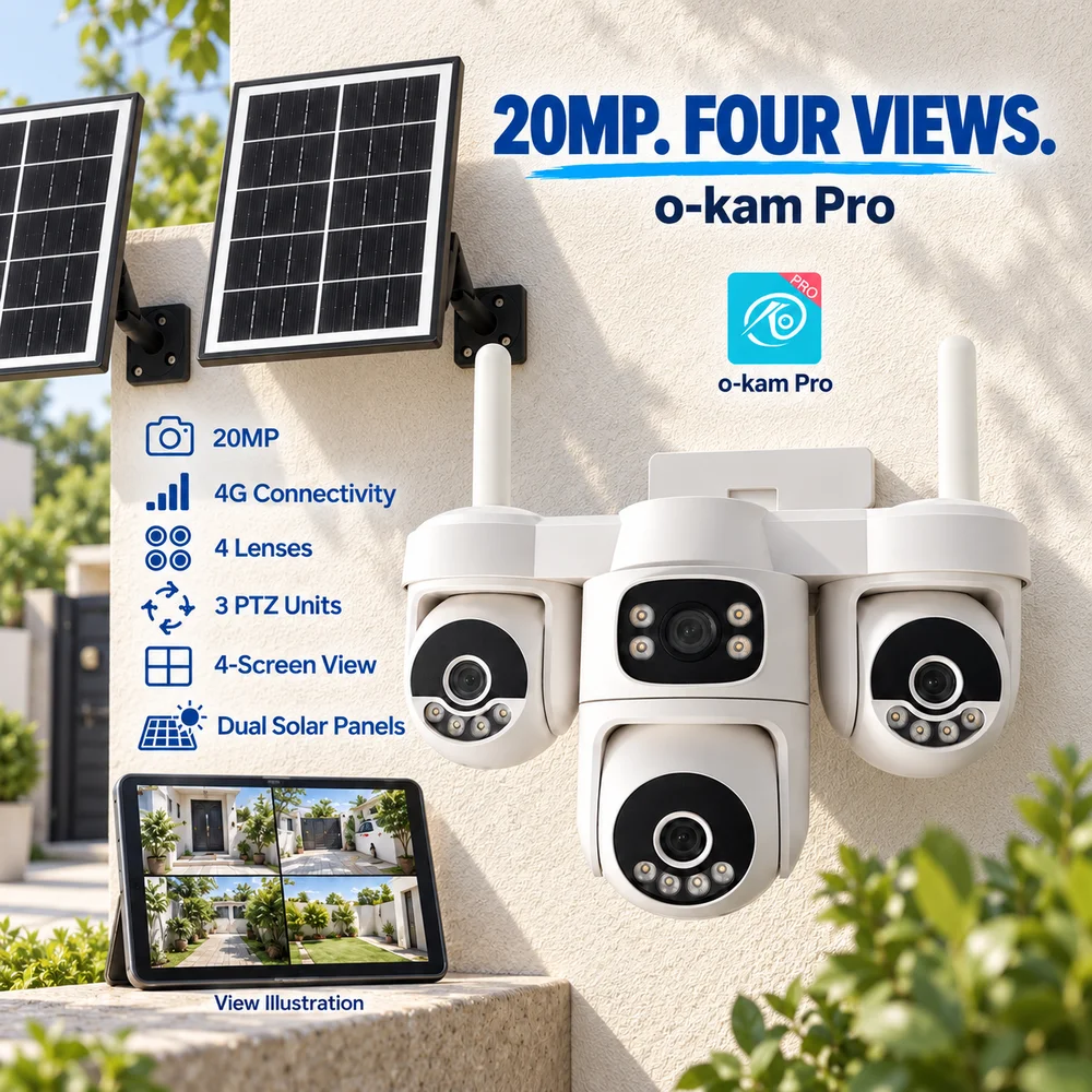 20MP 4 Screen 4G Solar Security Camera Outdoor PTZ CCTV AI Auto Tracking 10X Zoom IP66 Waterproof 2 Way Audio WiFi