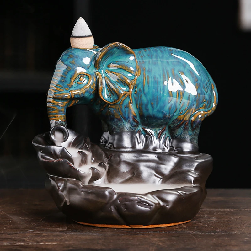 

1 ceramic handicraft incense burner, elephant countercurrent incense burner, home and office desktop decoration accessories