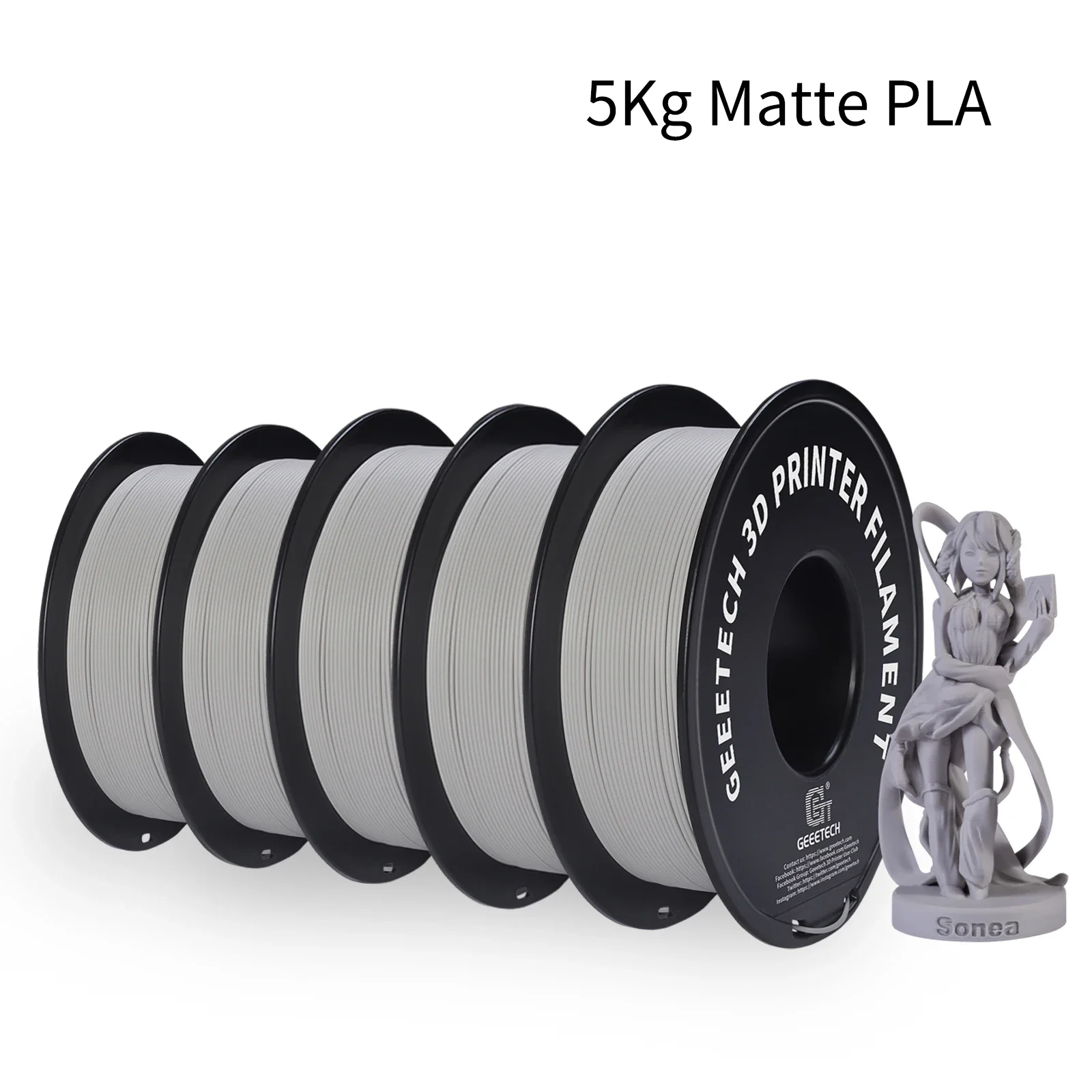Geeetech 5kg Matte Filament PLA 1,75mm, 3D-printer Materiaal polymelkzuur, matte textuur, Vacuümverpakking